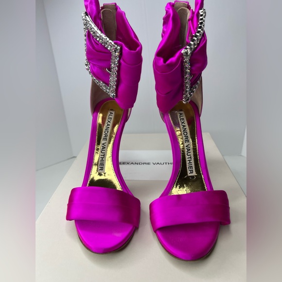 Alexandre Vauthier Yasmin Satin Buckle Fuschia Sandal Heel size 38.5 / 8.5 - Picture 4 of 11